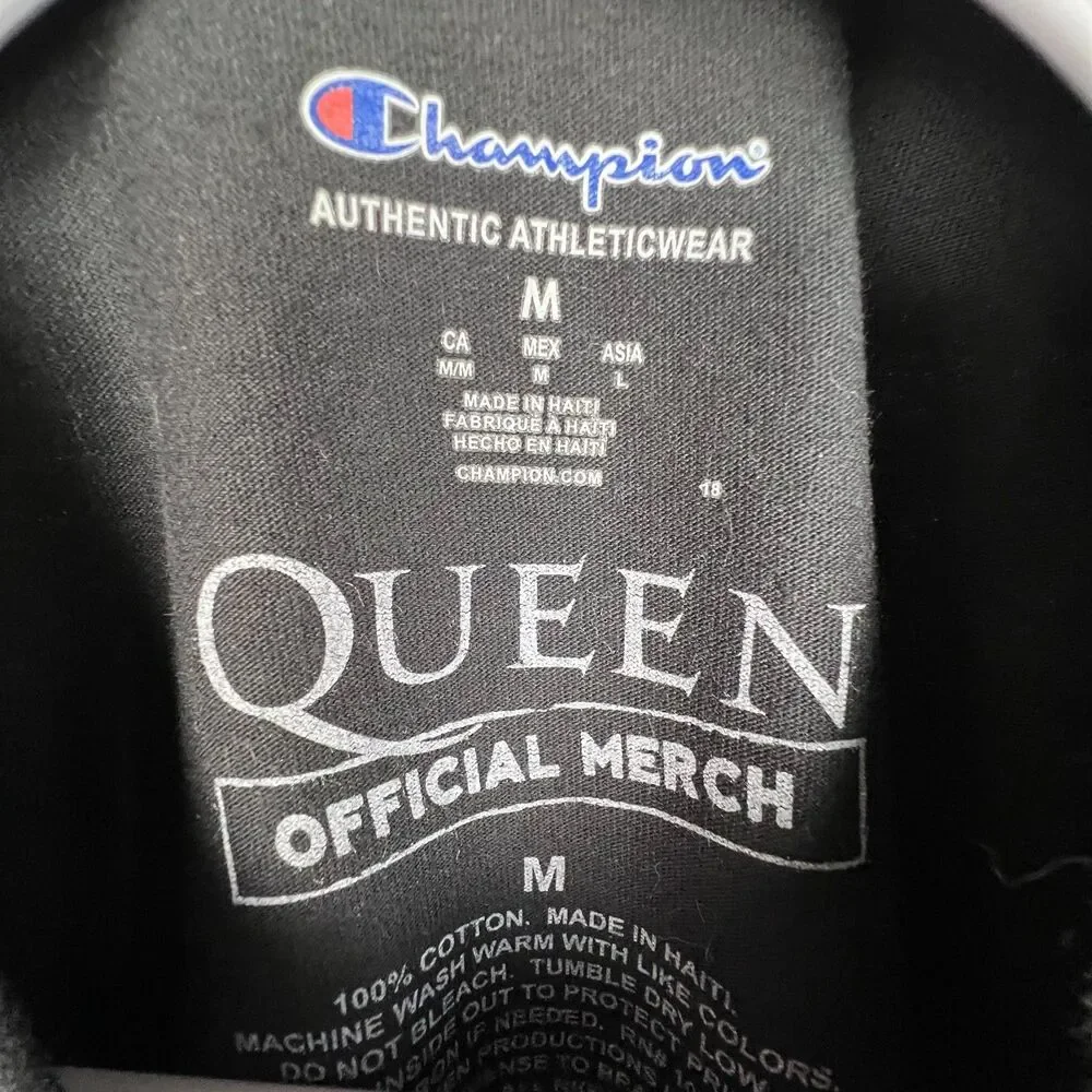 CHAMPION QUEEN Official Merch Graphic T-Shirt Medium Black Freddie Mercury Band - Picture 11 of 13